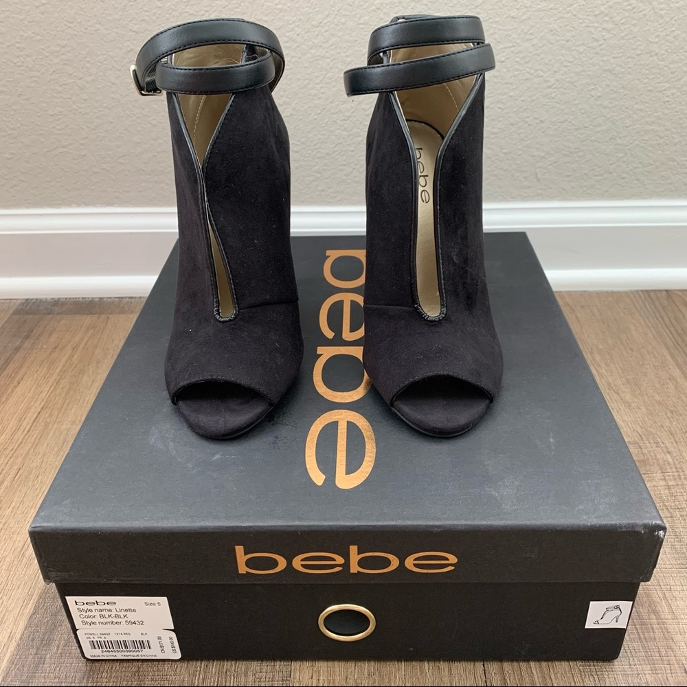 Bebe Linette Black Faux Suede Heels